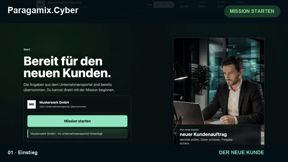 Beispielansicht der Mission Der neue Kunde mit fiktiven Unternehmensdaten